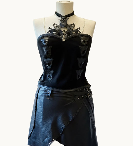 Handcrafted Black Suede Halter Corset Top