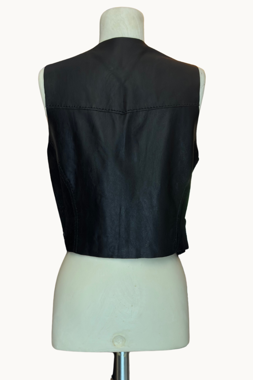 Handcrafted Black Leather & Suede Vest with Eyelets