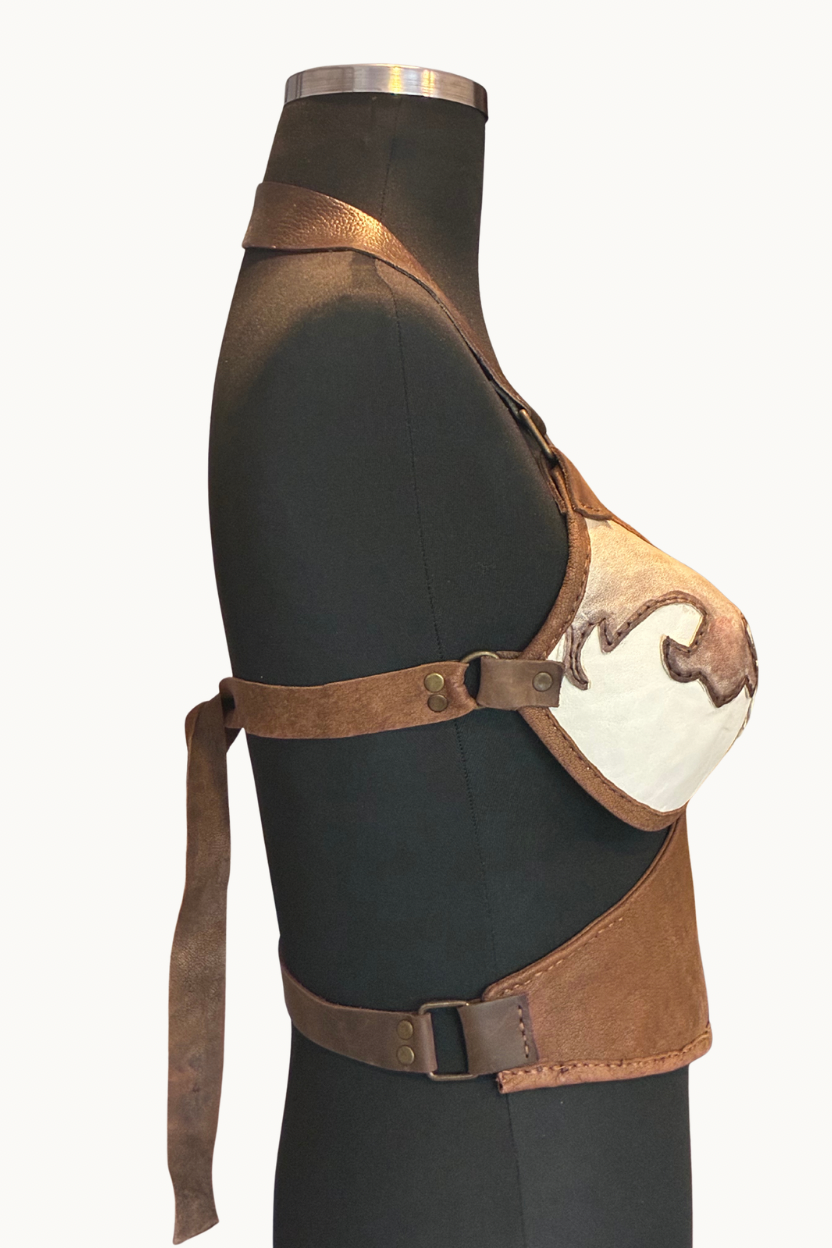 Handcrafted Two-Tone Western Leather Halter Top