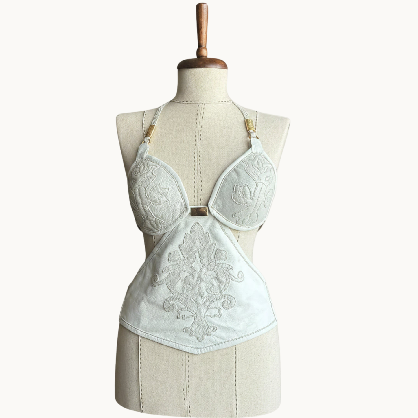 Hand-Embellished Ivory Halter Bustier