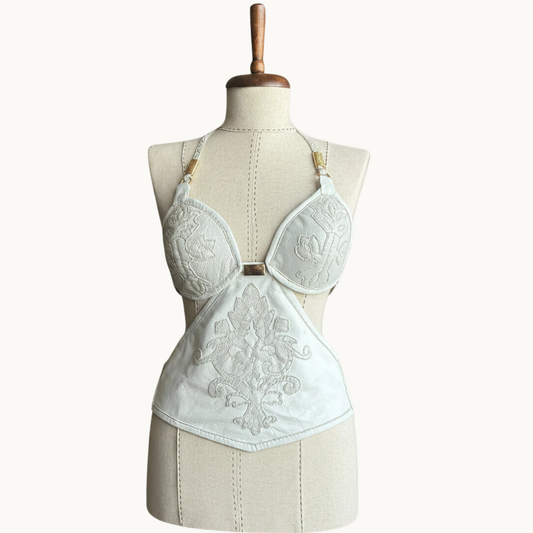 Hand-Embellished Ivory Halter Bustier