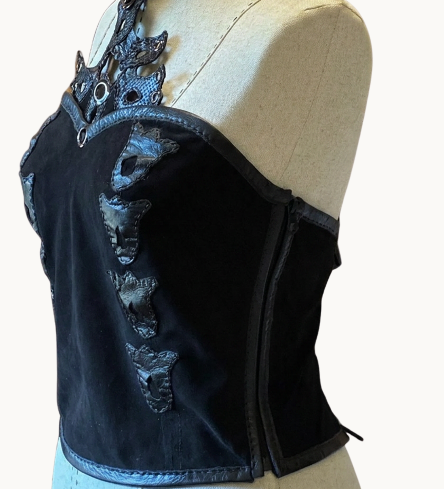 Handcrafted Black Suede Halter Corset Top
