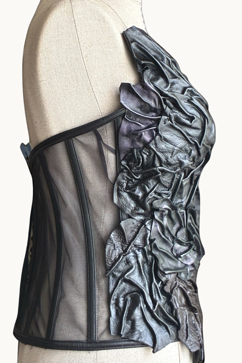 Handcrafted Sculpted Leather Asymmetric Corset Top