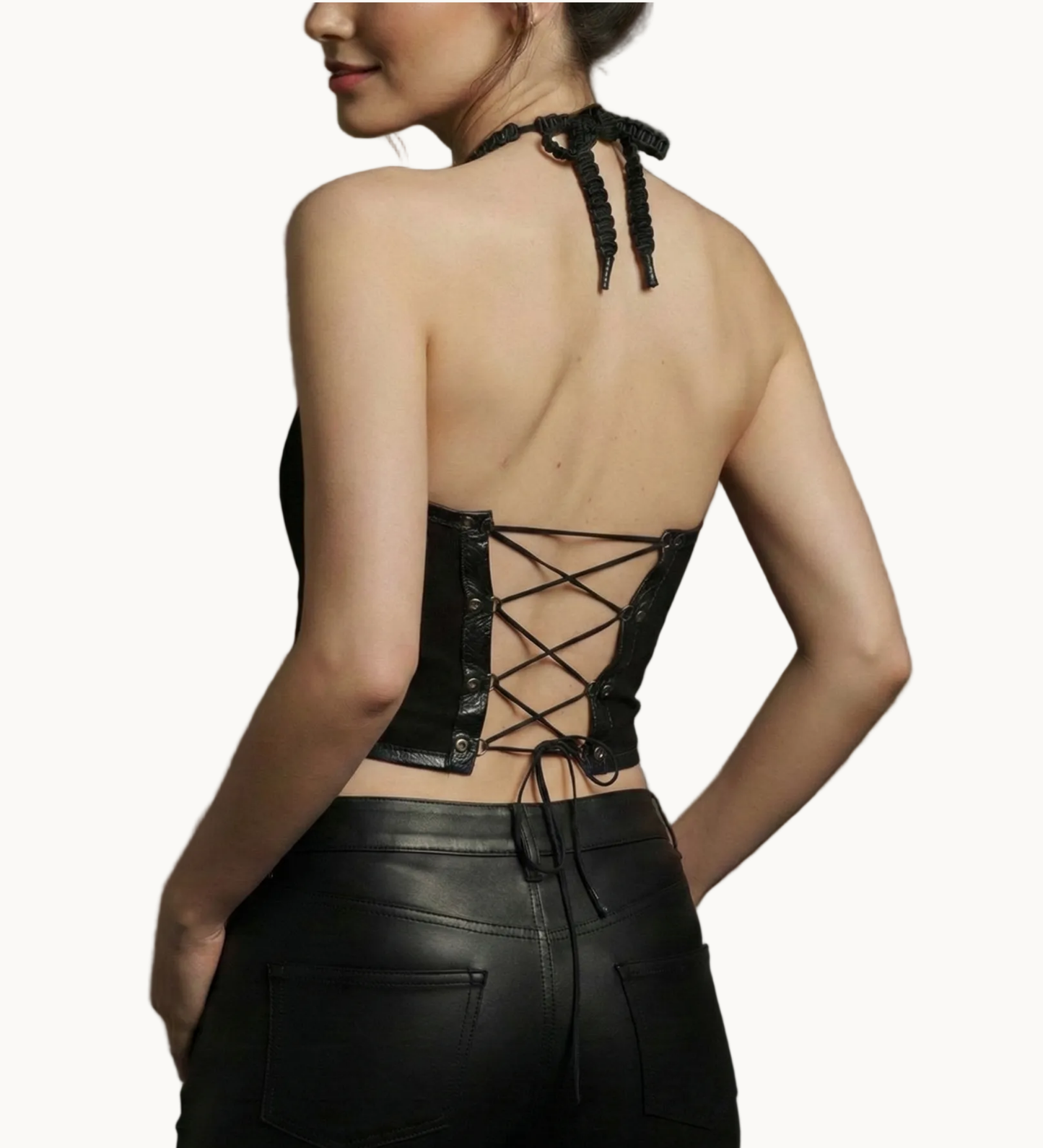 Handcrafted Black Suede Halter Corset Top