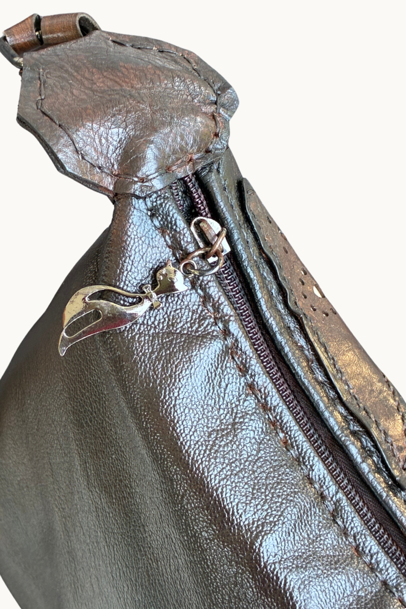 Handcrafted Leather Crossbody Bag with 3D Floral Appliqué