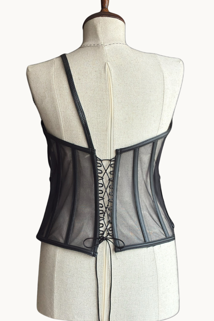 Handcrafted Sculpted Leather Asymmetric Corset Top