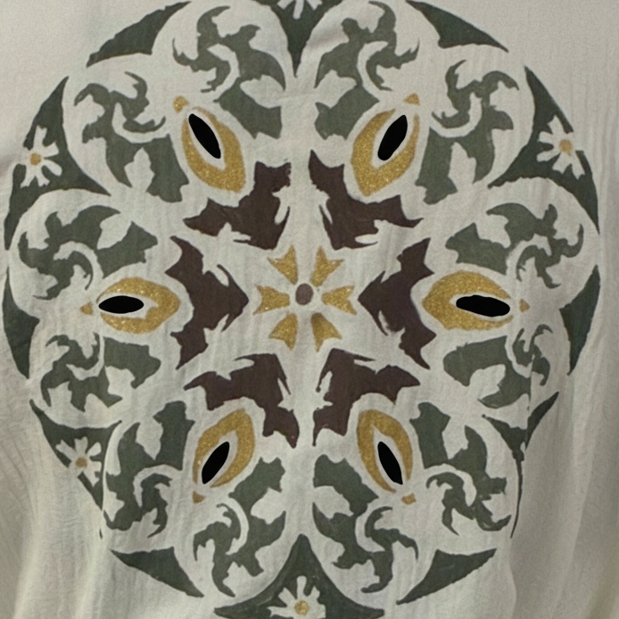 Handcrafted White Aerobin Kimono with Hand-Painted Motifs