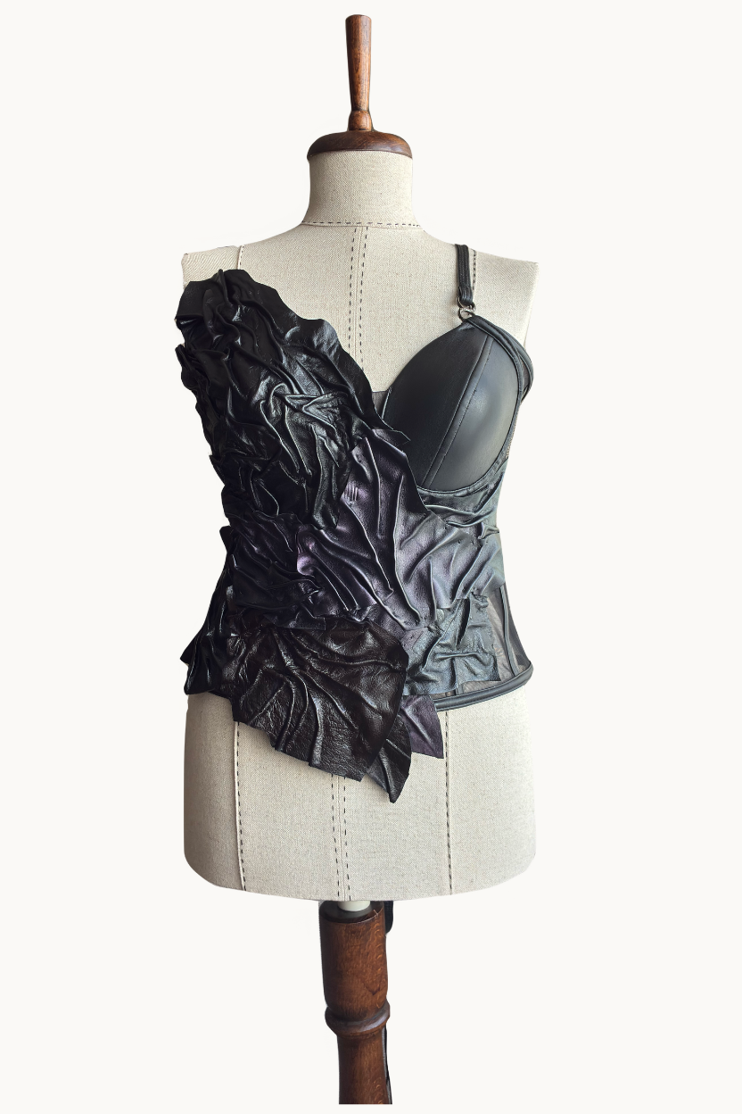 Handcrafted Sculpted Leather Asymmetric Corset Top