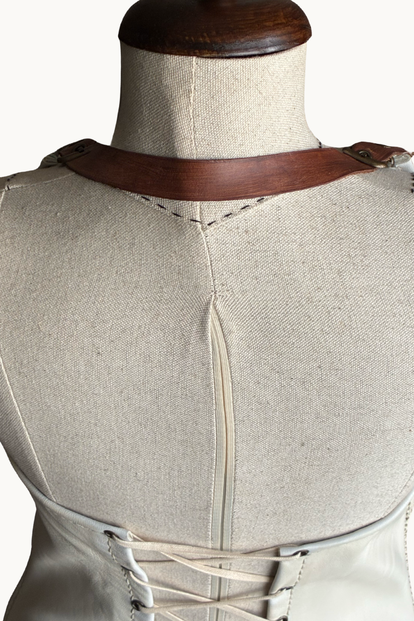 Handcrafted Cream Leather Halter Top with Lace-Up Back