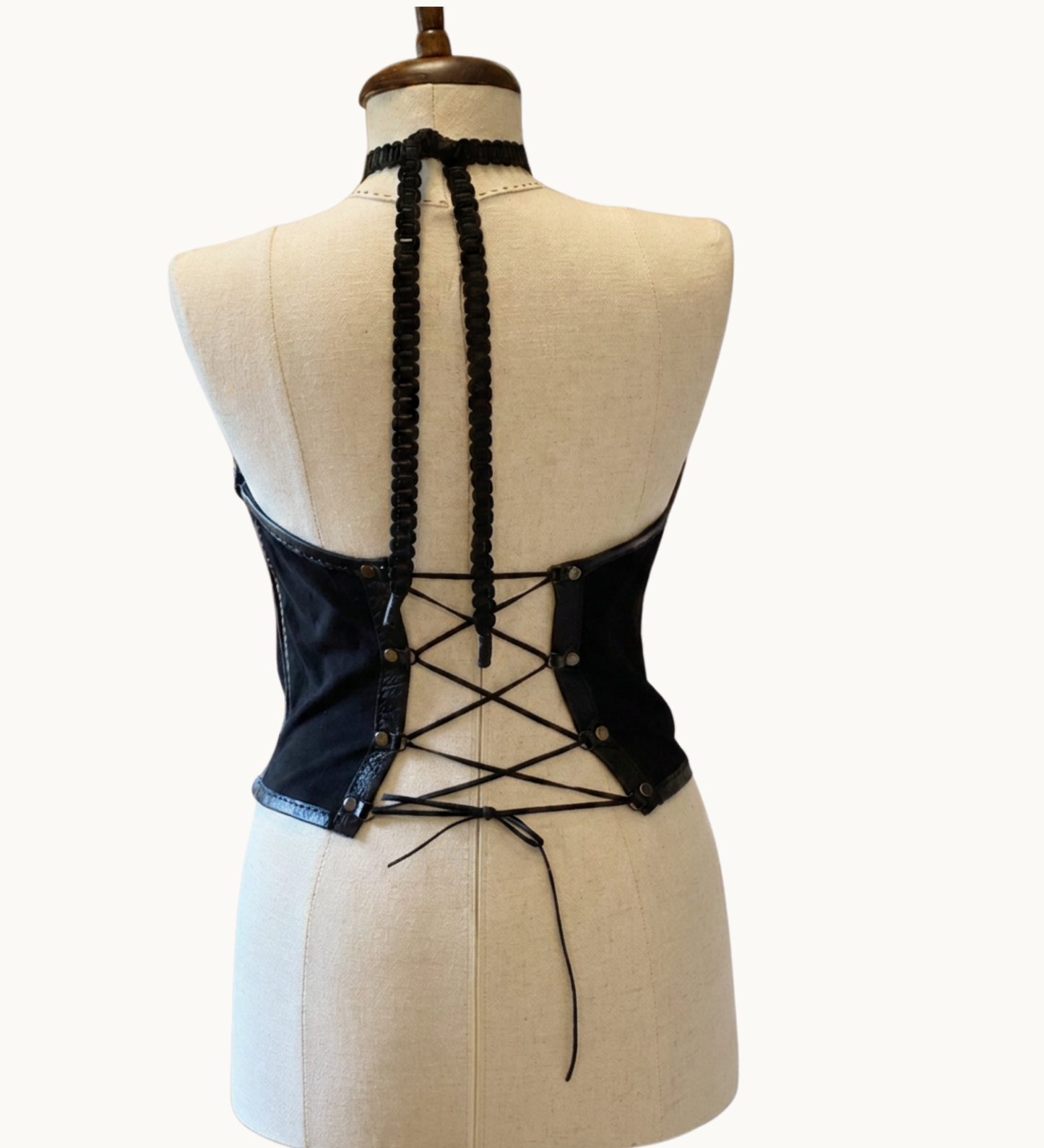 Handcrafted Black Suede Halter Corset Top