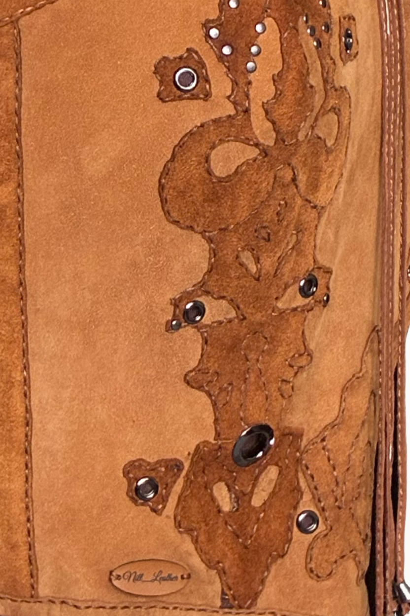 Handcrafted Brown Suede Halter Corset Top with Appliqués