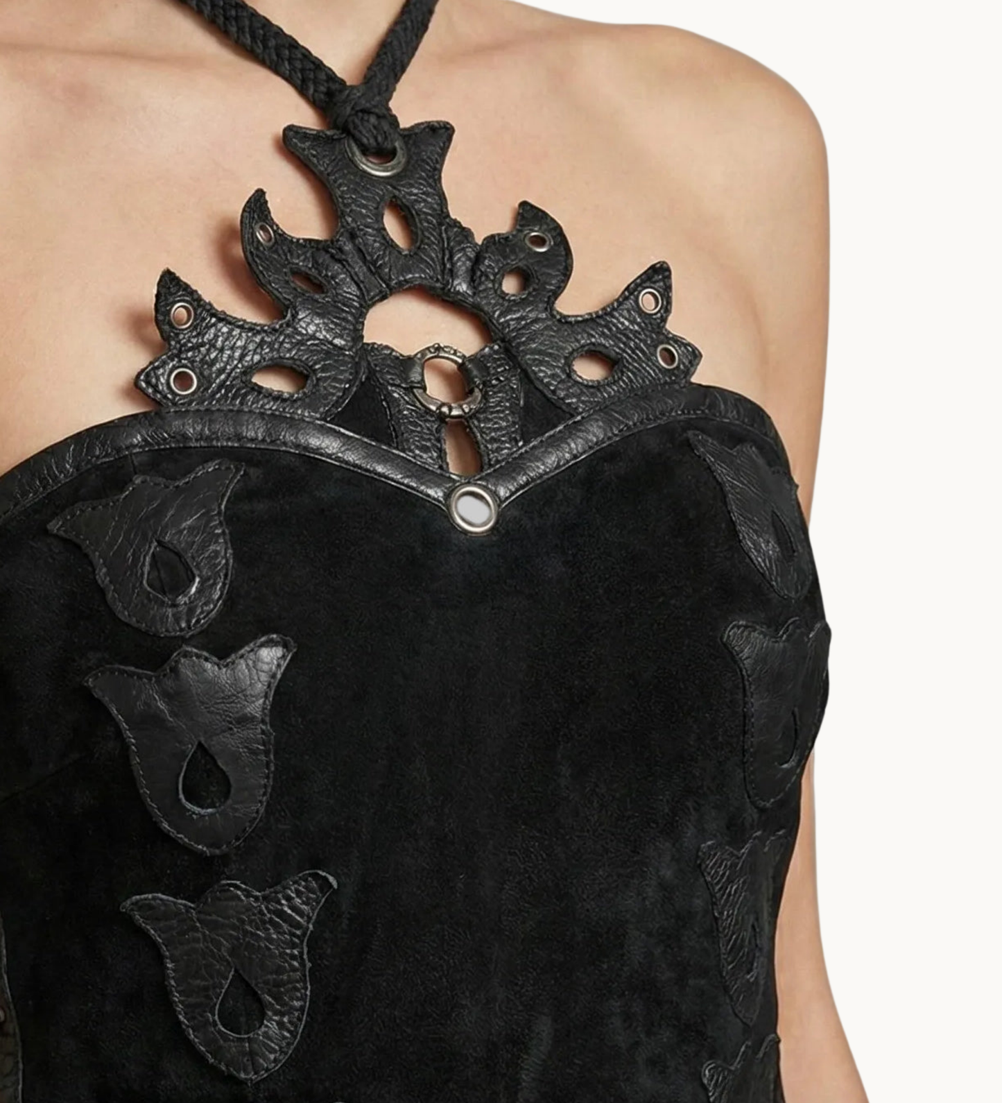 Handcrafted Black Suede Halter Corset Top