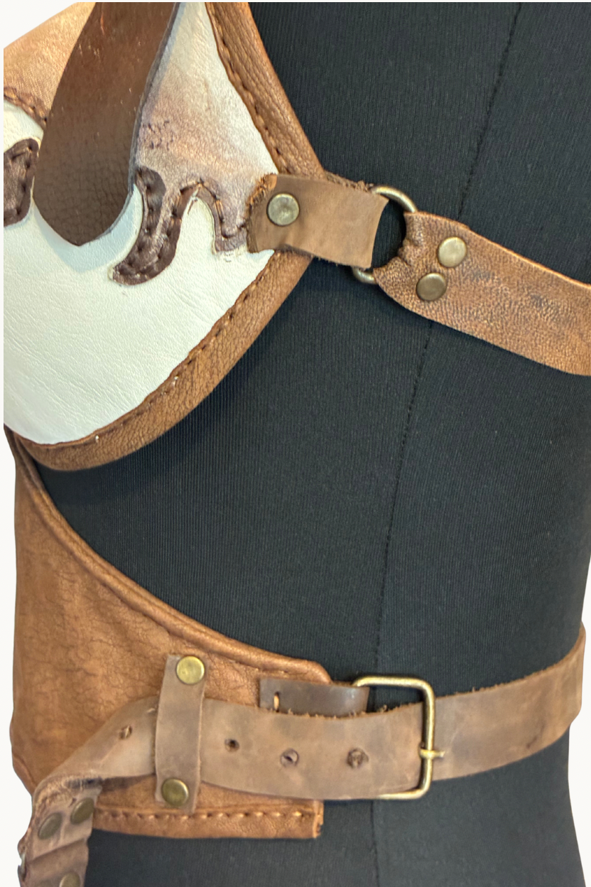 Handcrafted Two-Tone Western Leather Halter Top