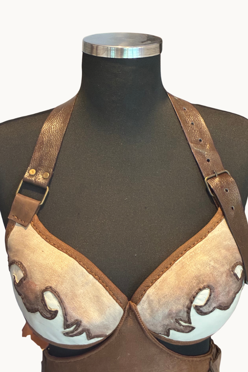 Handcrafted Two-Tone Western Leather Halter Top