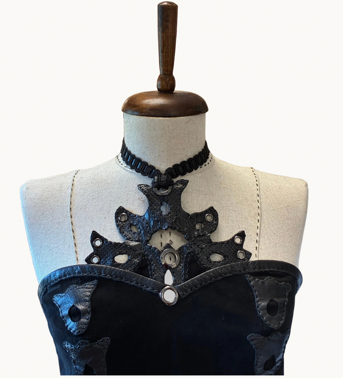 Handcrafted Black Suede Halter Corset Top