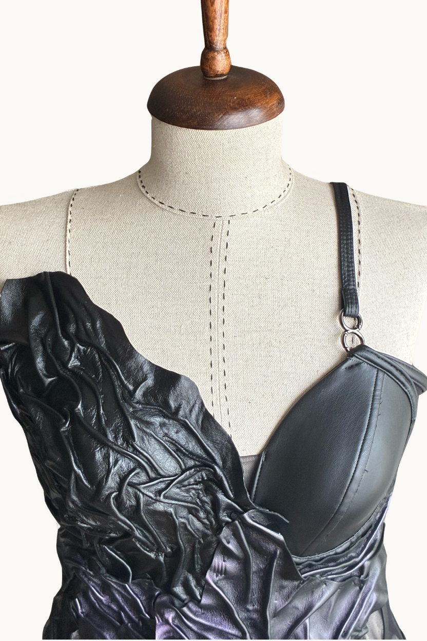 Handcrafted Sculpted Leather Asymmetric Corset Top
