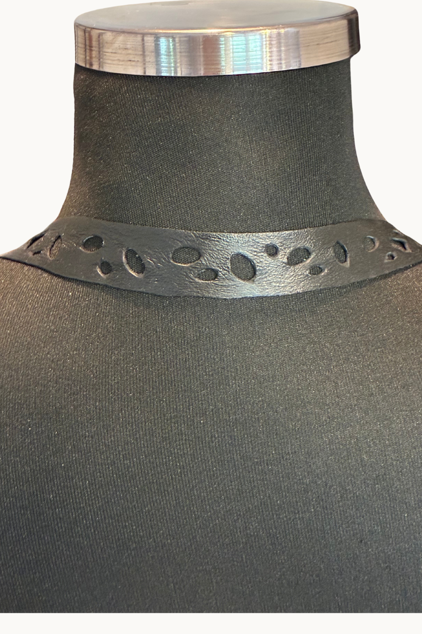 Handcrafted Black Suede Draped Corset with Cutout Strap