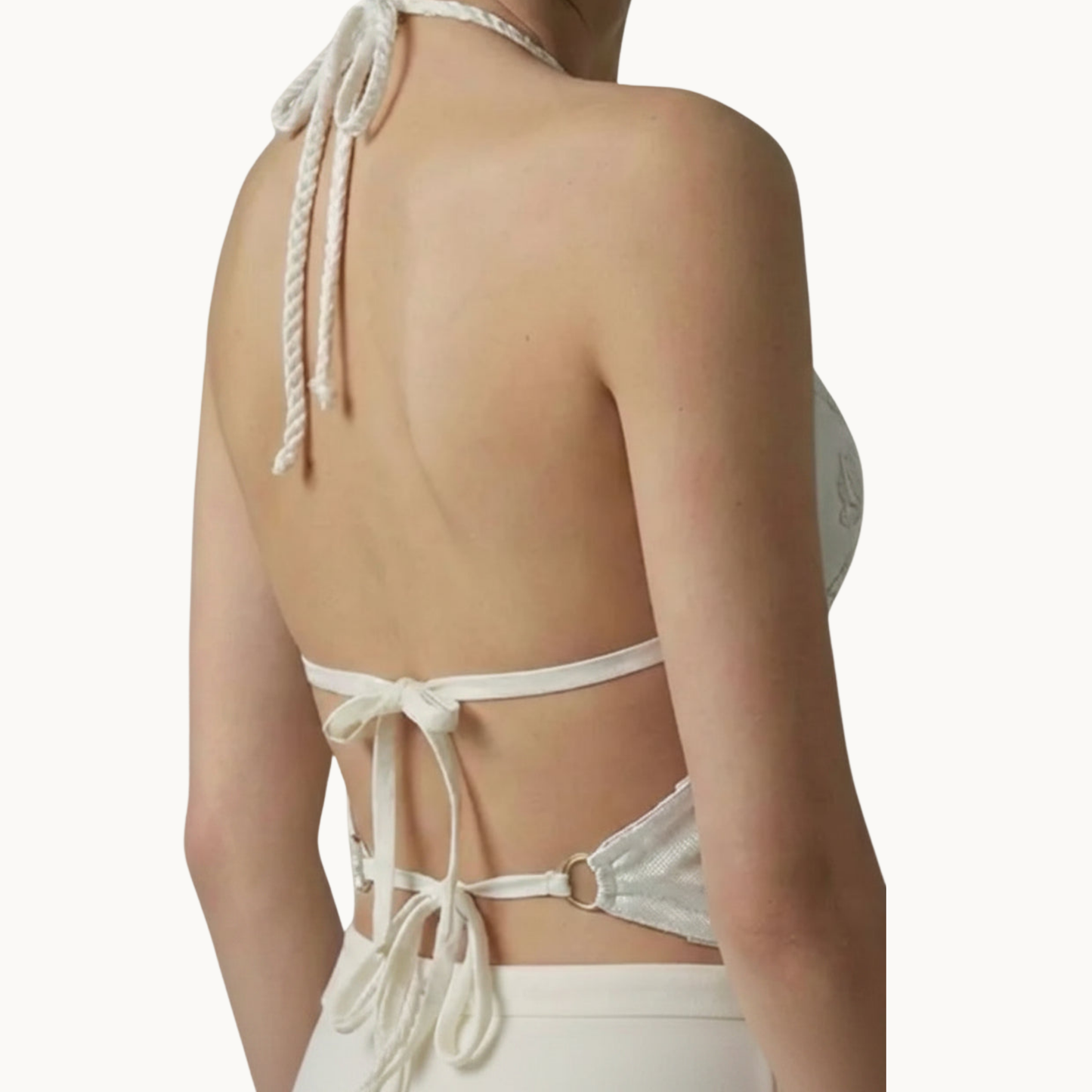 Hand-Embellished Ivory Halter Bustier