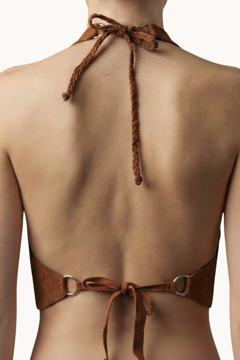 Handcrafted Suede Halter Top with Gold Hardware
