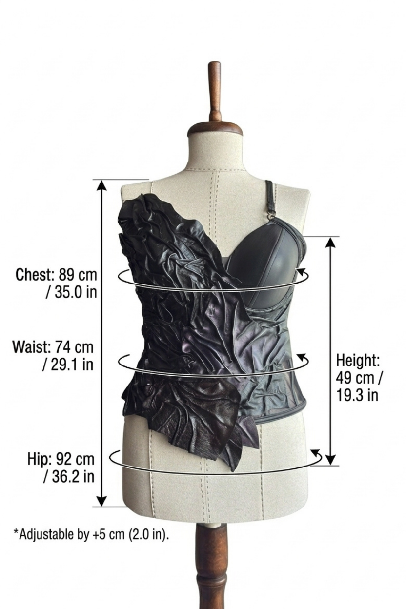 Handcrafted Sculpted Leather Asymmetric Corset Top