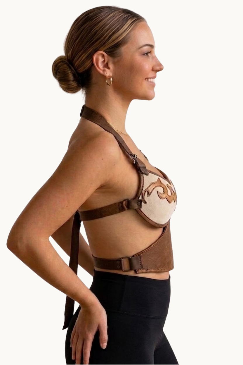Handcrafted Two-Tone Western Leather Halter Top