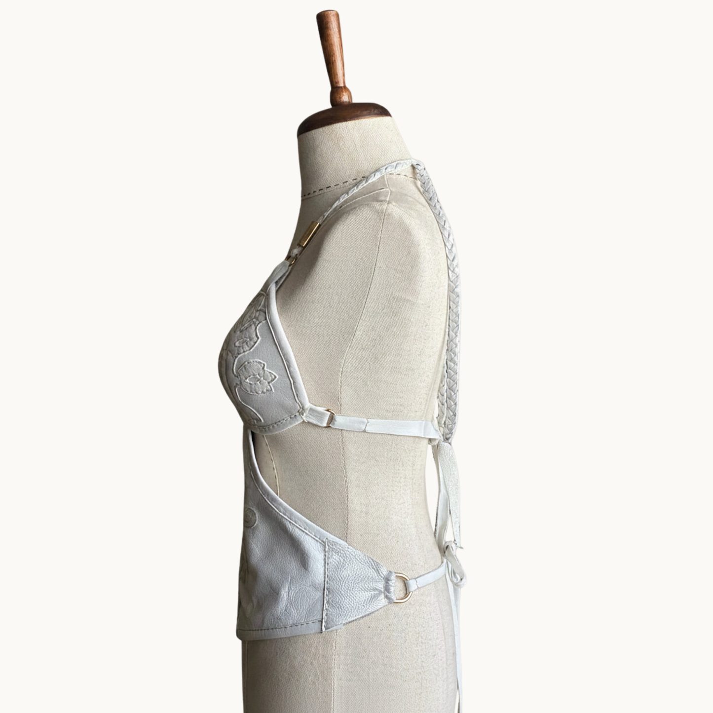 Hand-Embellished Ivory Halter Bustier