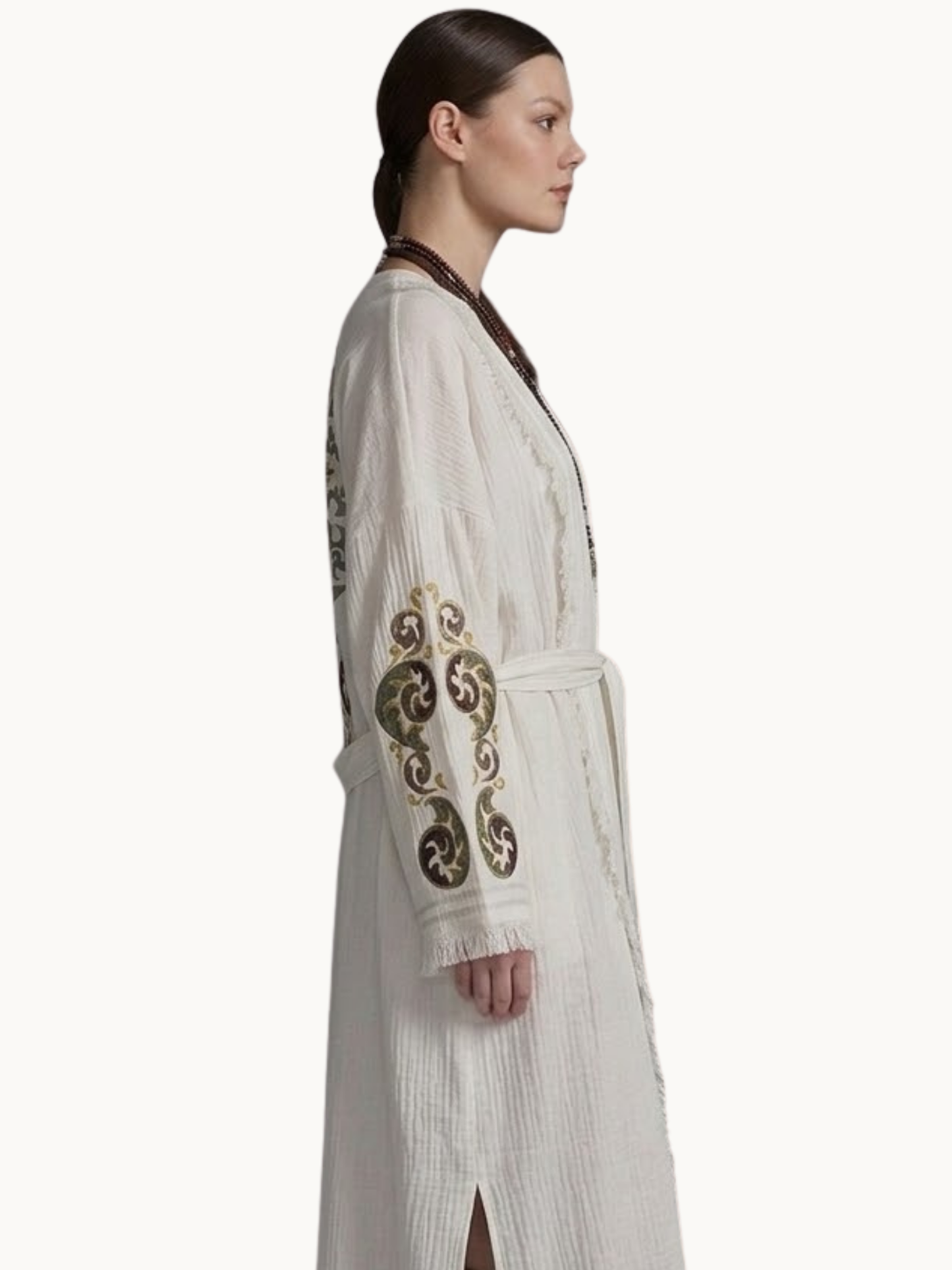 Handcrafted White Aerobin Kimono with Hand-Painted Motifs