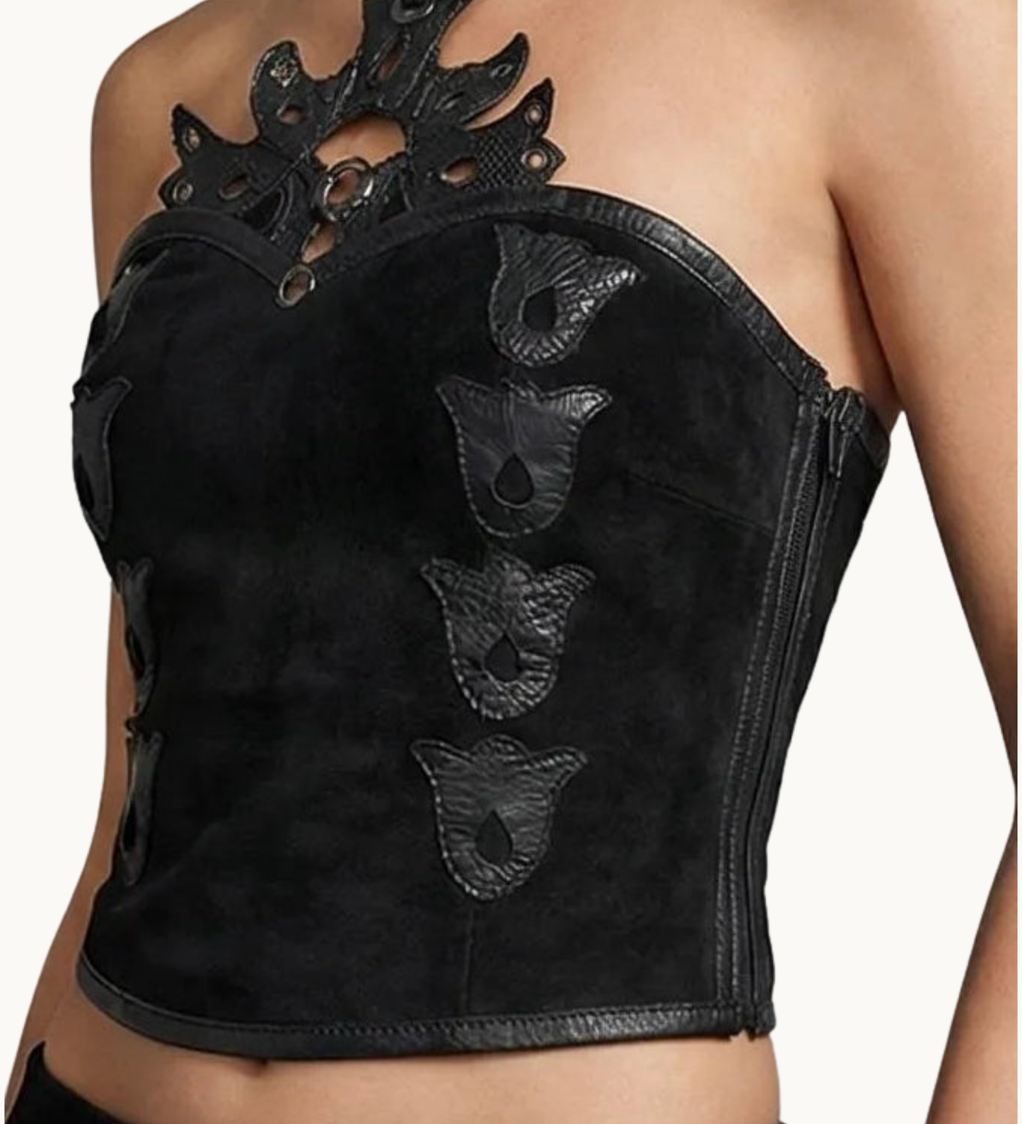 Handcrafted Black Suede Halter Corset Top