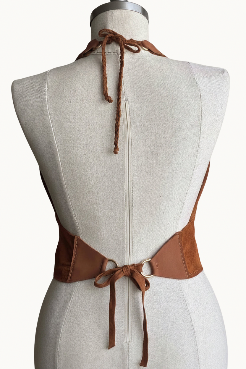 Handcrafted Suede Halter Top with Gold Hardware
