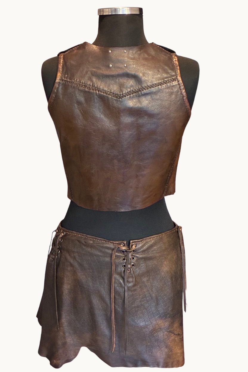 Handcrafted Distressed Leather Ruffle Vest with Eyelets