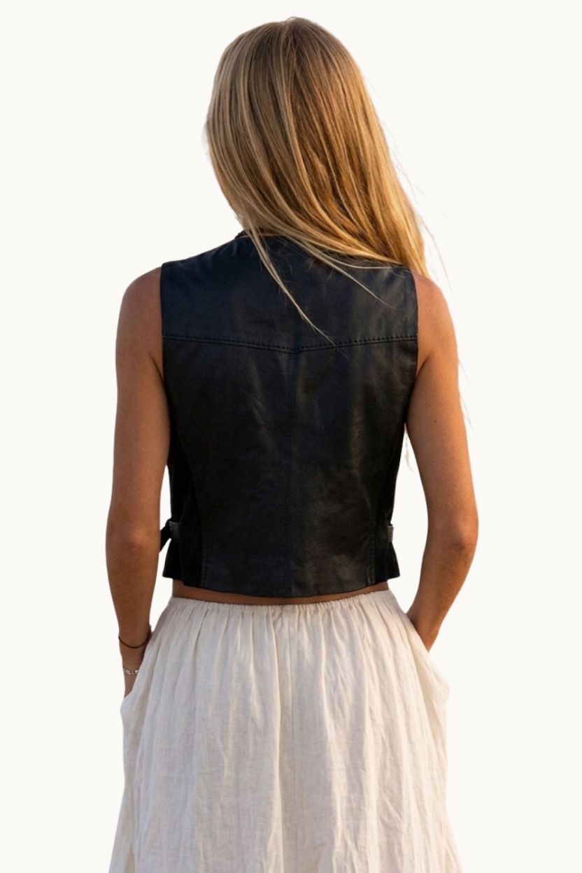 Handcrafted Black Leather & Suede Vest with Eyelets