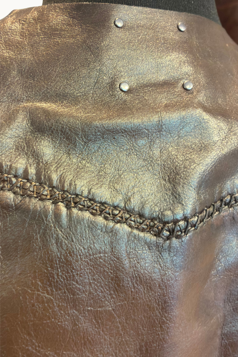 Handcrafted Distressed Leather Ruffle Vest with Eyelets
