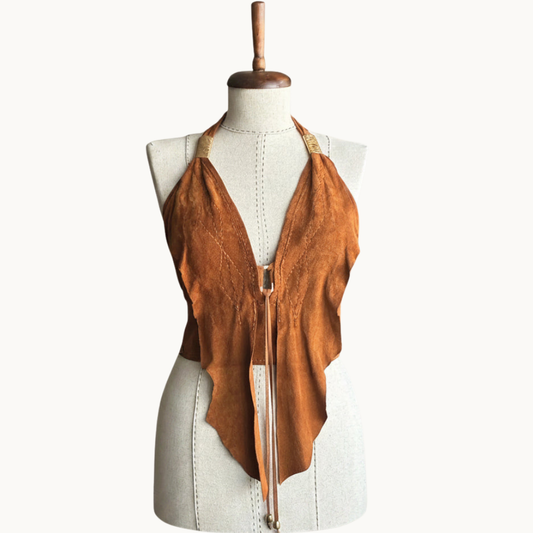 Handcrafted Suede Halter Top with Gold Hardware