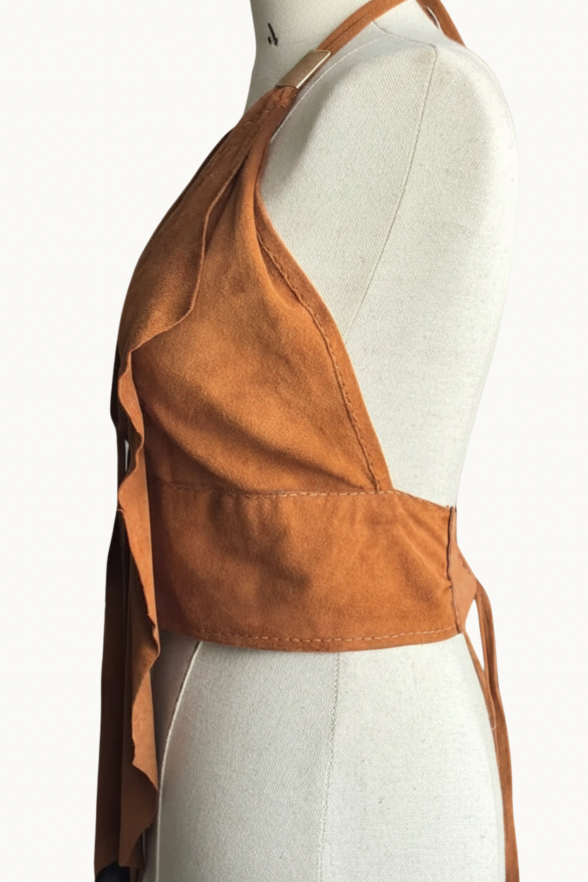 Handcrafted Suede Halter Top with Gold Hardware