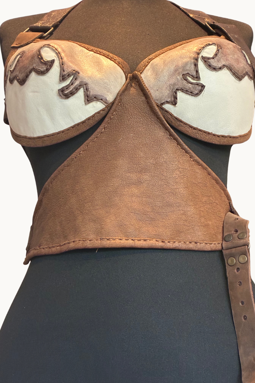 Handcrafted Two-Tone Western Leather Halter Top