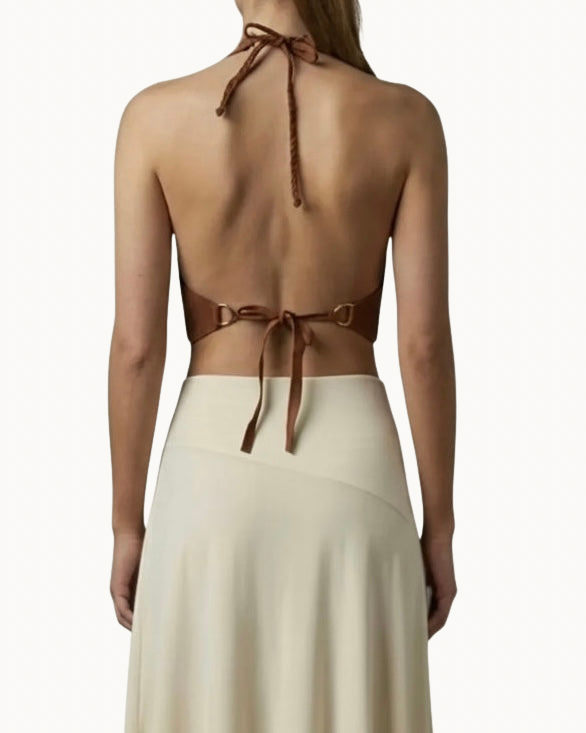 Handcrafted Suede Halter Top with Gold Hardware