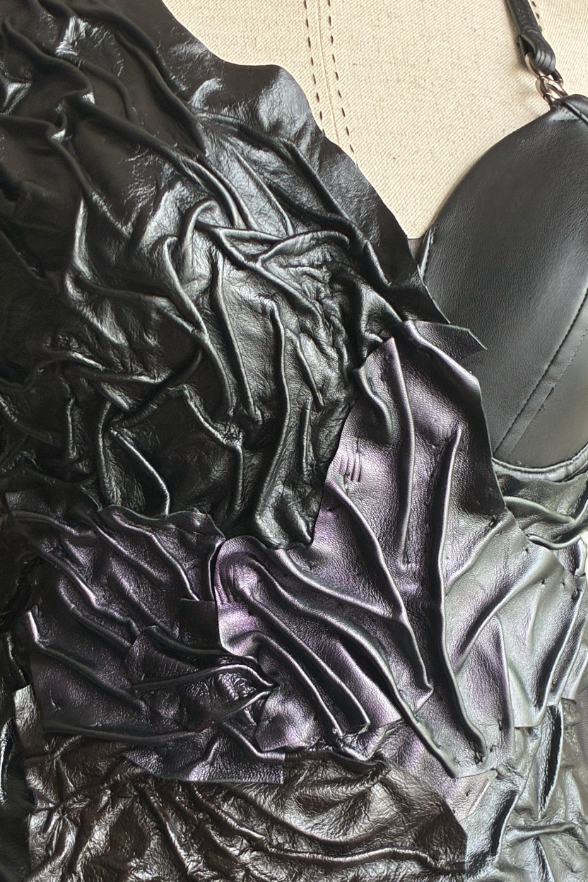 Handcrafted Sculpted Leather Asymmetric Corset Top