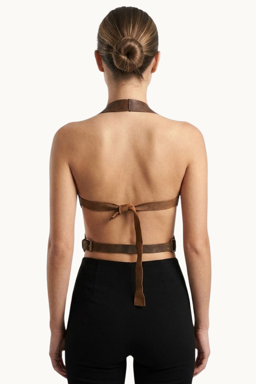 Handcrafted Two-Tone Western Leather Halter Top