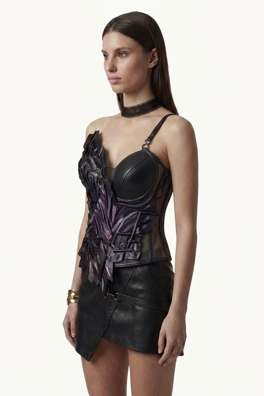 Handcrafted Sculpted Leather Asymmetric Corset Top