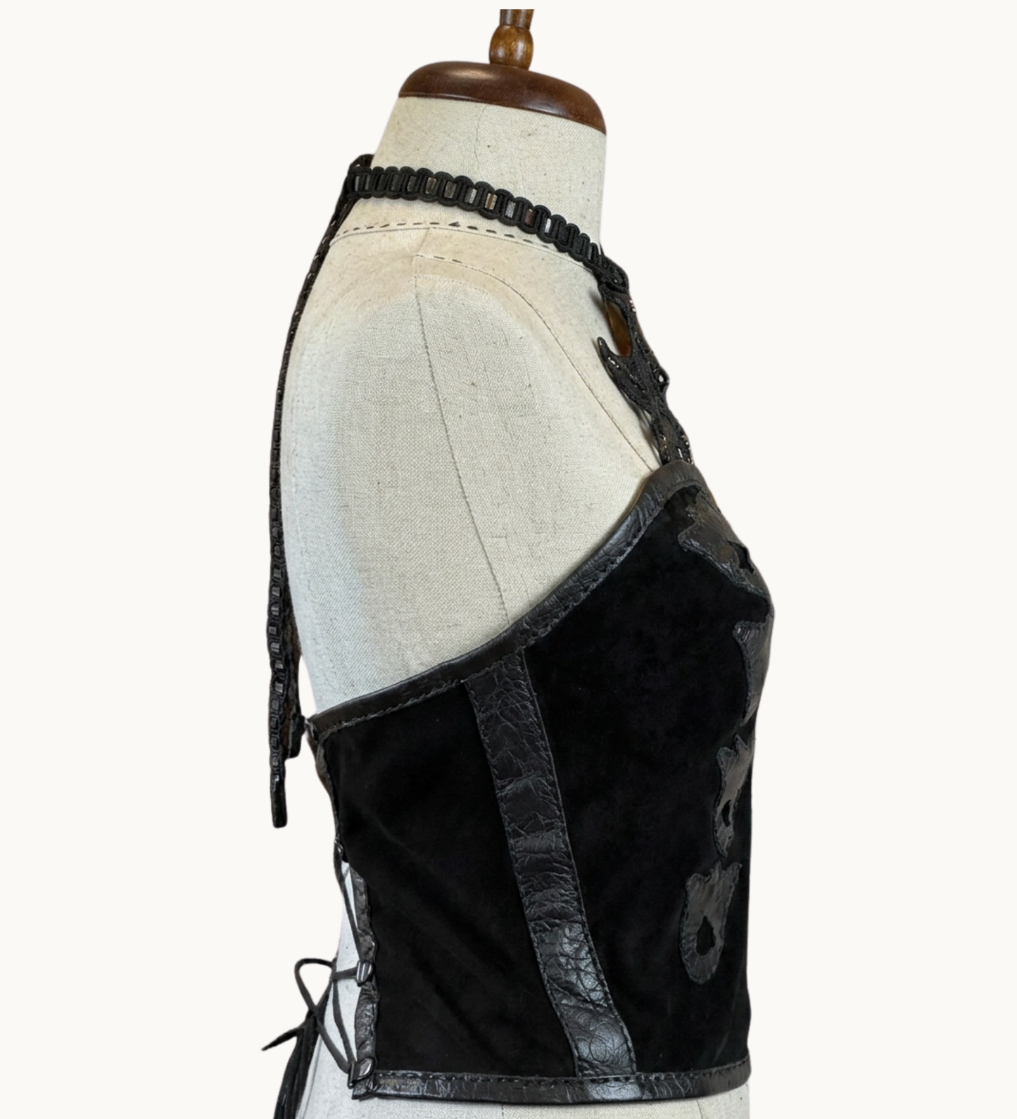 Handcrafted Black Suede Halter Corset Top