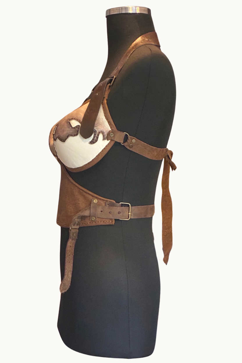 Handcrafted Two-Tone Western Leather Halter Top