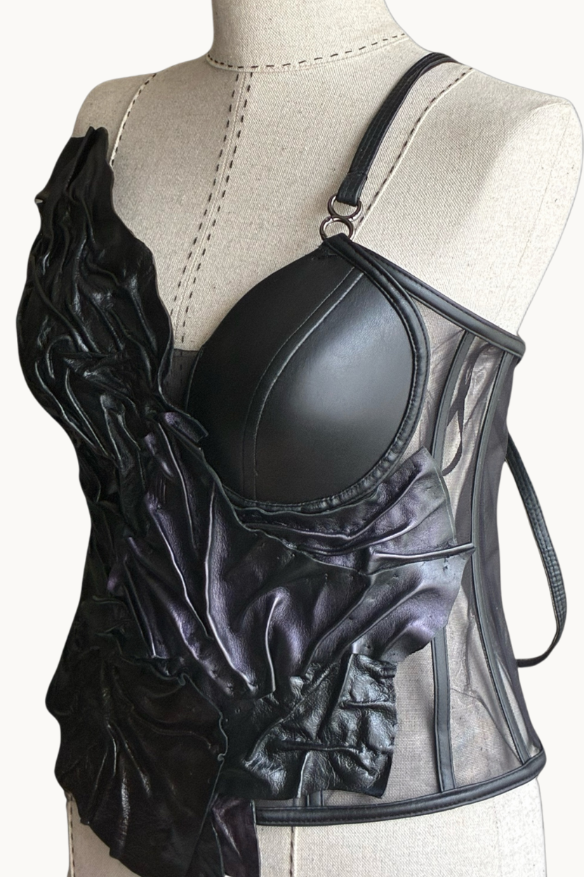 Handcrafted Sculpted Leather Asymmetric Corset Top