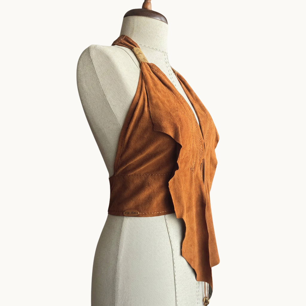 Handcrafted Suede Halter Top with Gold Hardware